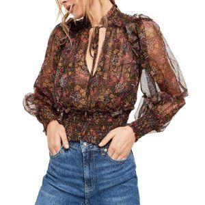 NWT Free People Sheer Floral Blouse Sz S